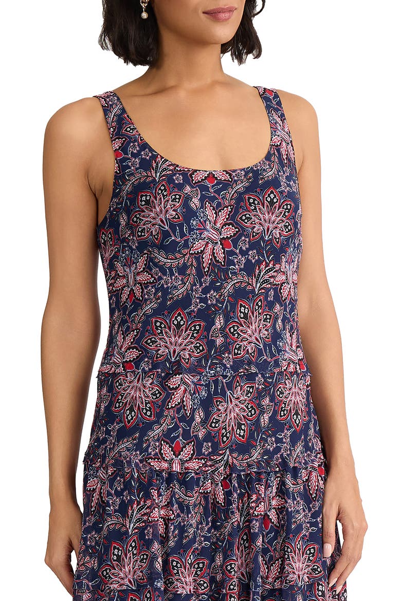 Print Sleeveless Tiered Maxi Dress, Alternate, color, PACIFIC NAVY MULTI
