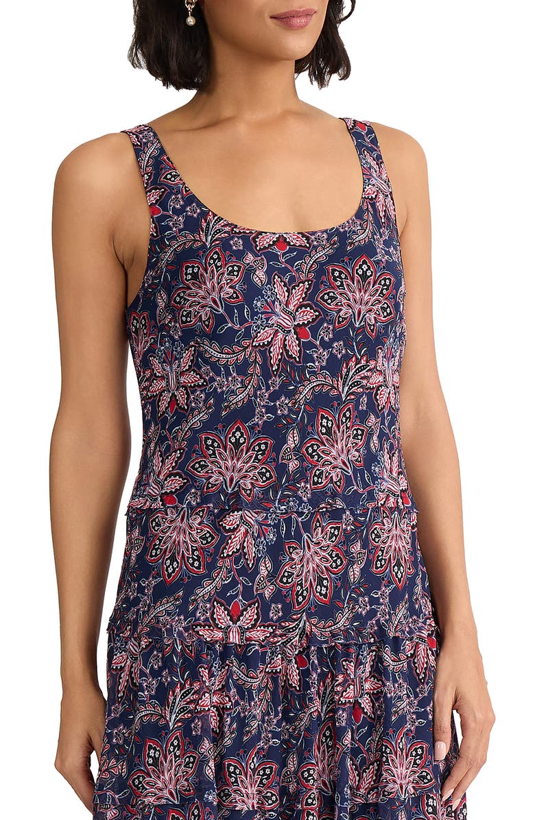 Jones New York Print Sleeveless Tiered Maxi Dress, Alternate, color, Pacific Navy Multi