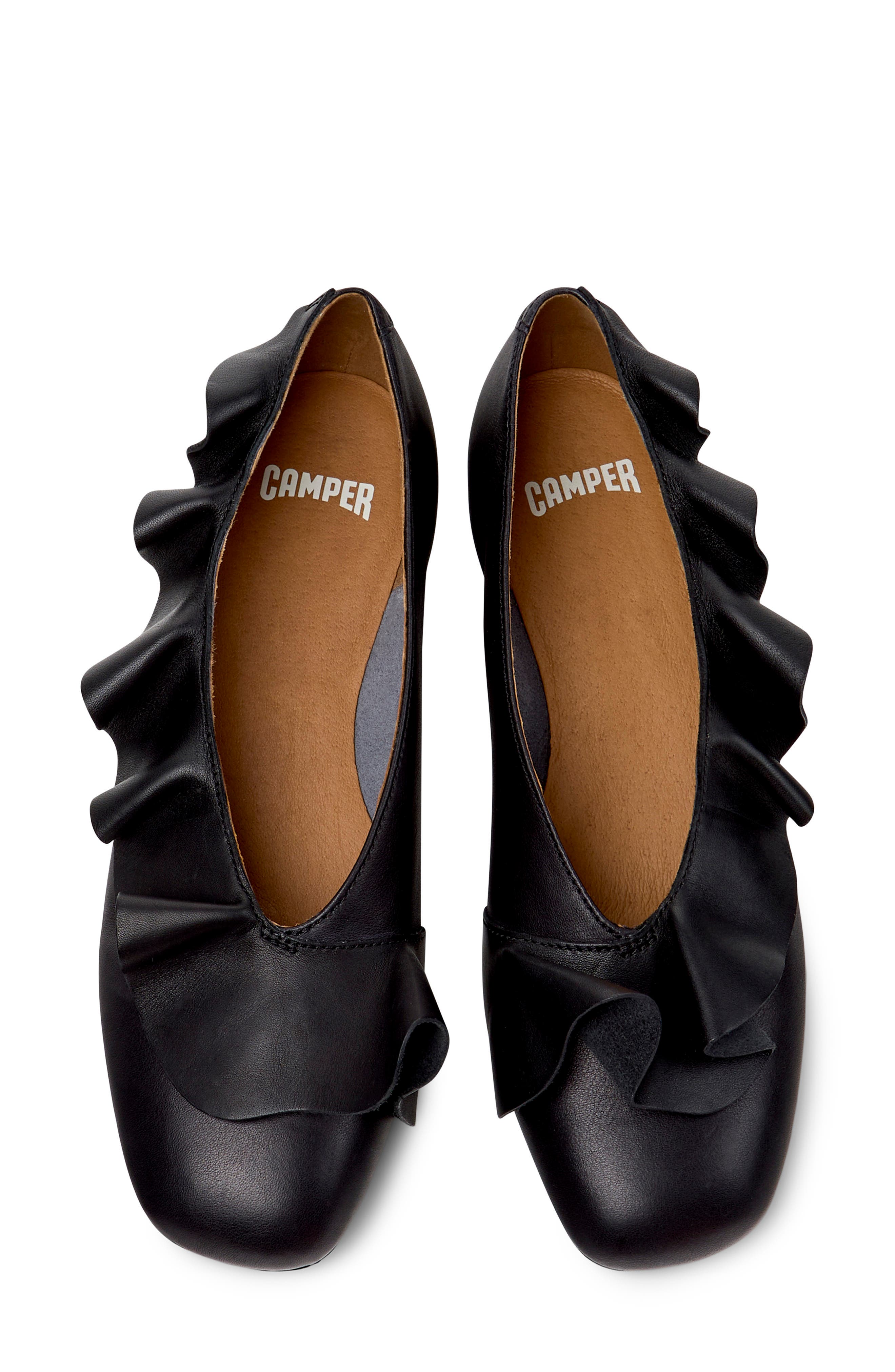 Camper Casi Myra Ruffle Flat, Alternate, color, Black