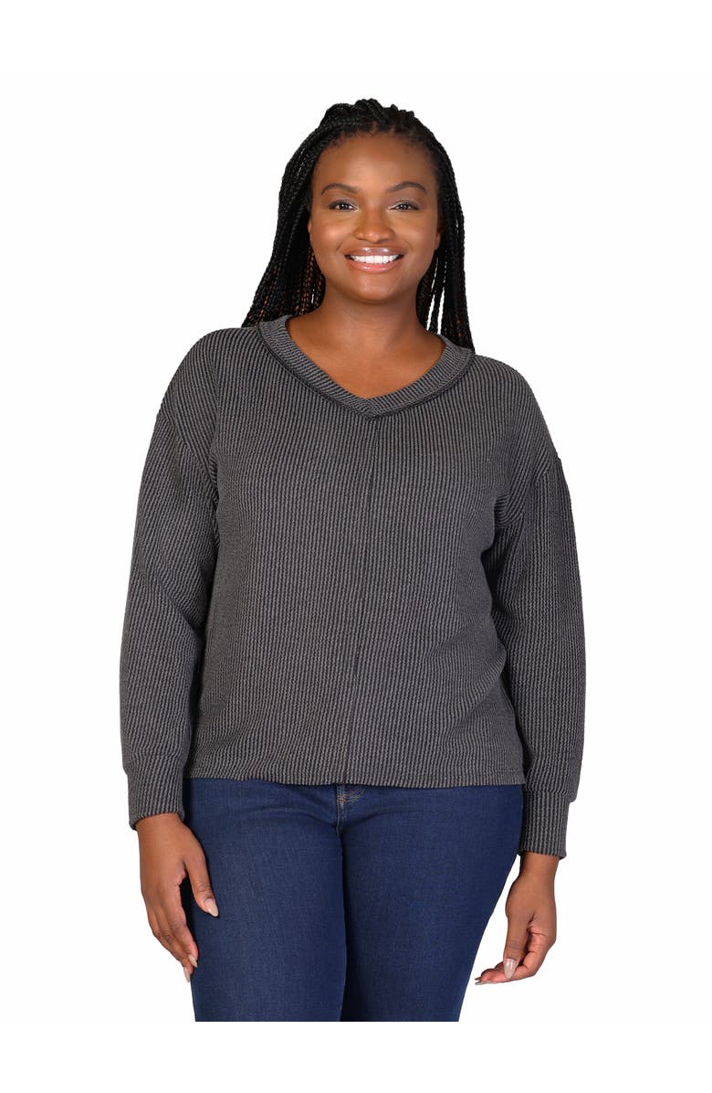 24seven Comfort Apparel Relaxed Fit Ribbed Knit V-Neck Sweater Top, Main, color, Black