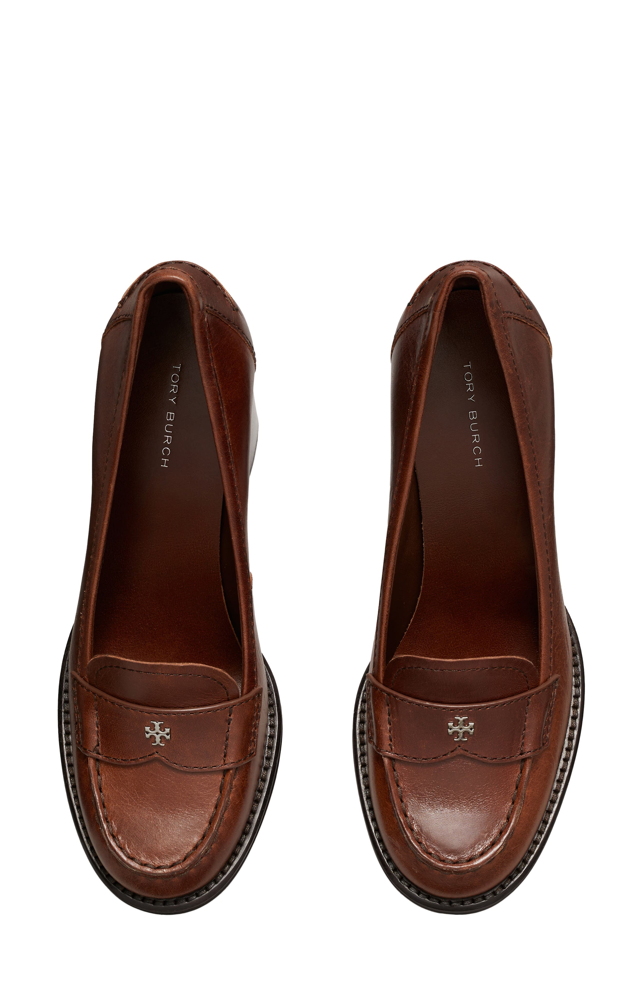 Leather Vintage Heeled Loafer Pump, Alternate, color, PAPAYA SEED