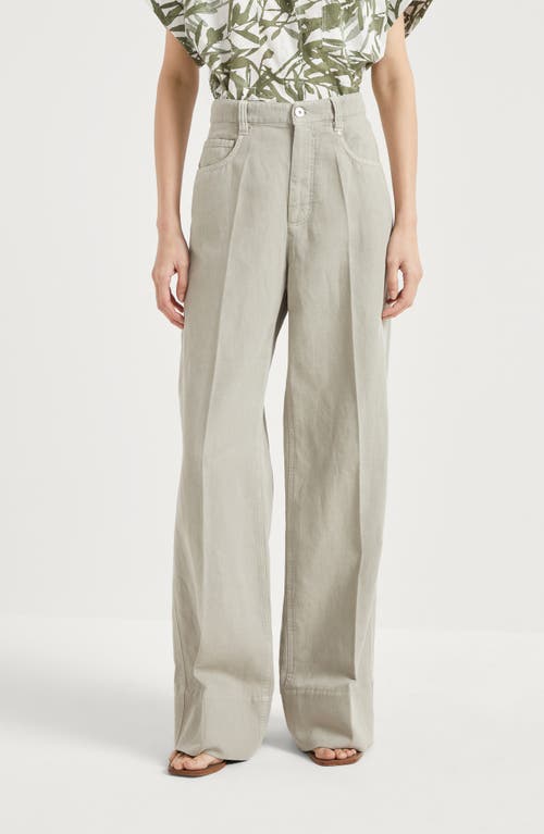 Brunello Cucinelli Beige Twill Loose Trousers In Khaki