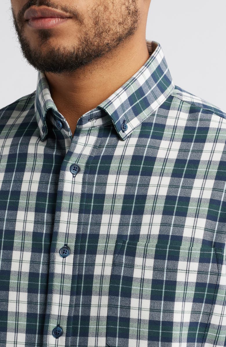 Mizzen+Main City Trim Fit Plaid Stretch Flannel Button-Down Shirt, Alternate, color, 