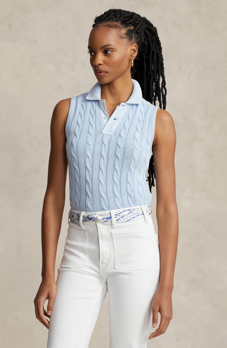 Polo Ralph Lauren Cable Sleeveless Cotton Polo Sweater, Alternate, color, 