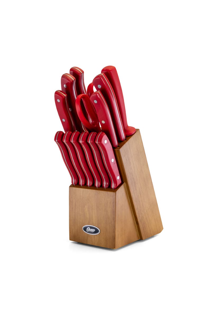 OSTER Evansville 14 Piece Stainless Steel Cutlery Set with Handles, Alternate, color, Red