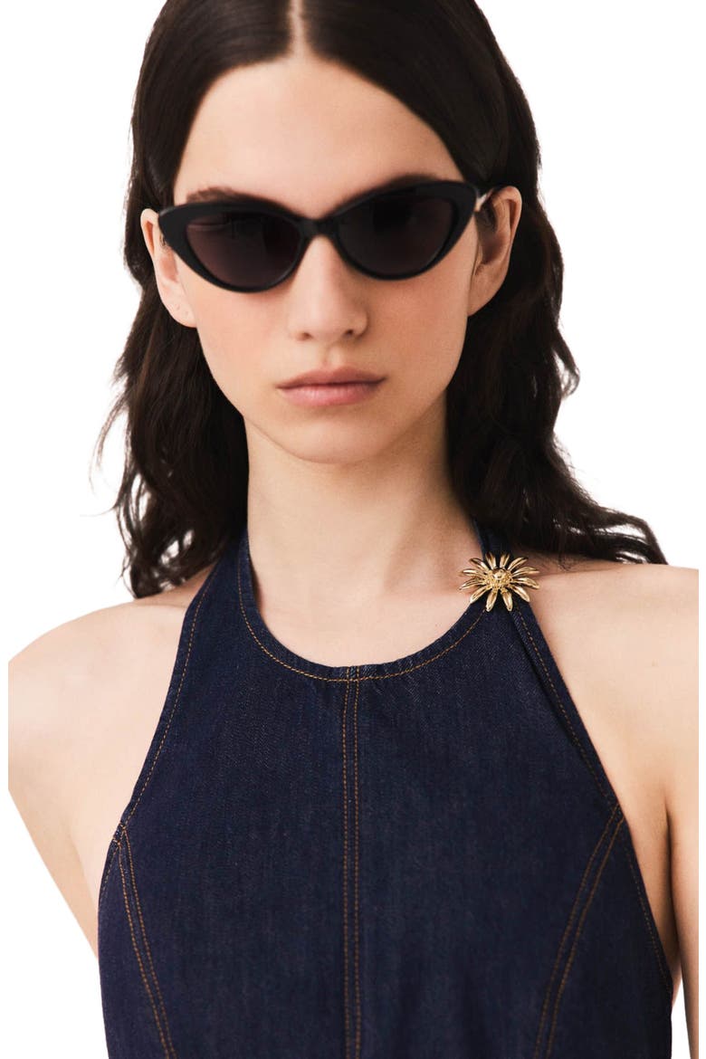 Short denim dress with brooch, Alternate, color, Navy