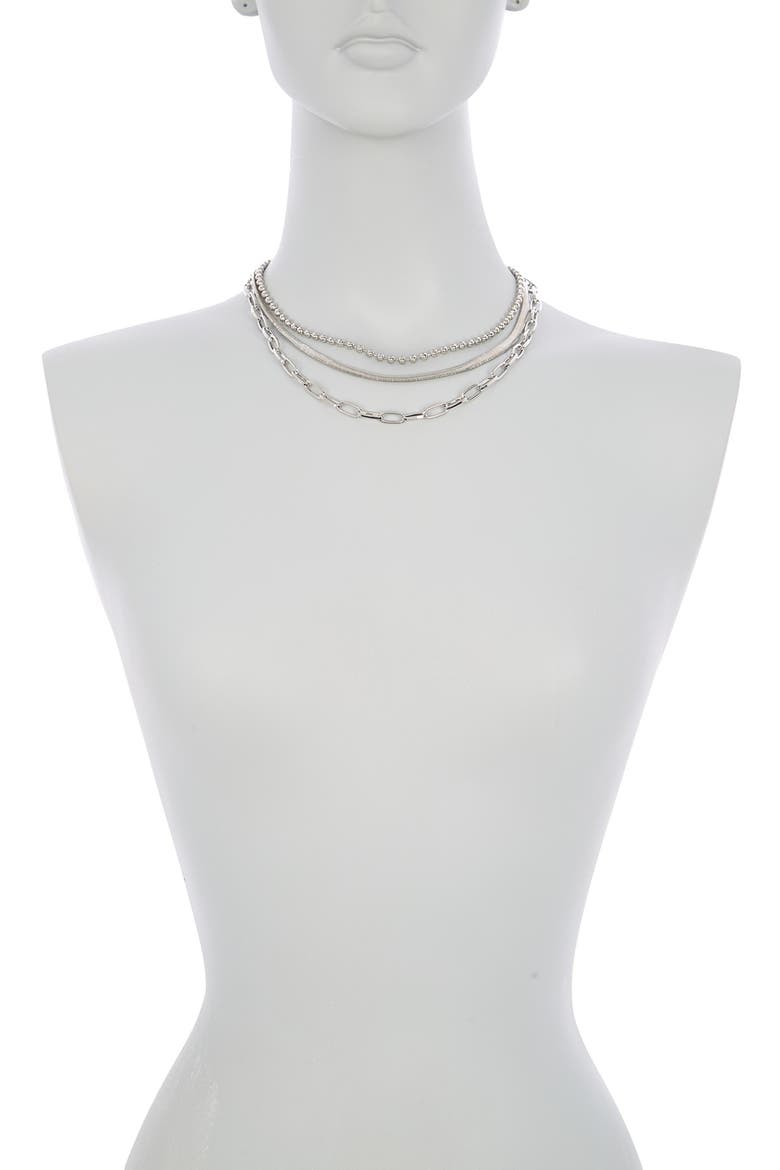 Assorted Layered Chain Necklace, Alternate, color, RHODIUM