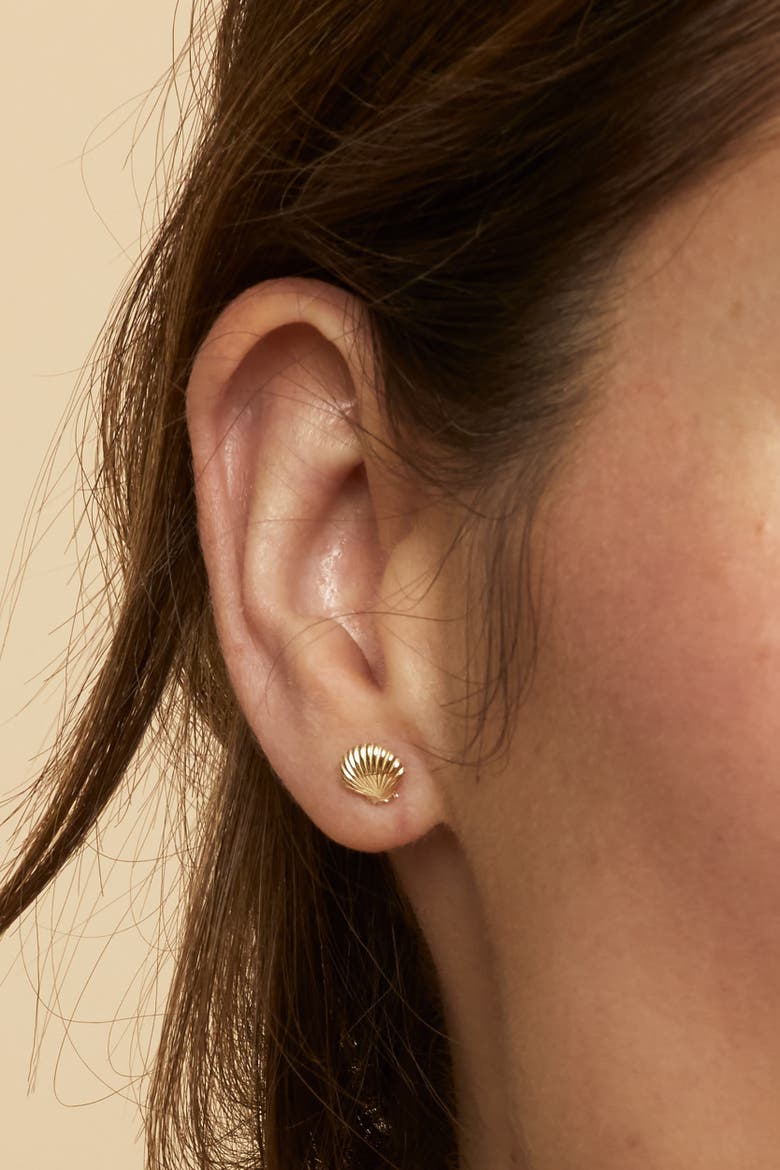 14K Yellow Gold Seashell Studs, Alternate, color, Yellow Gold