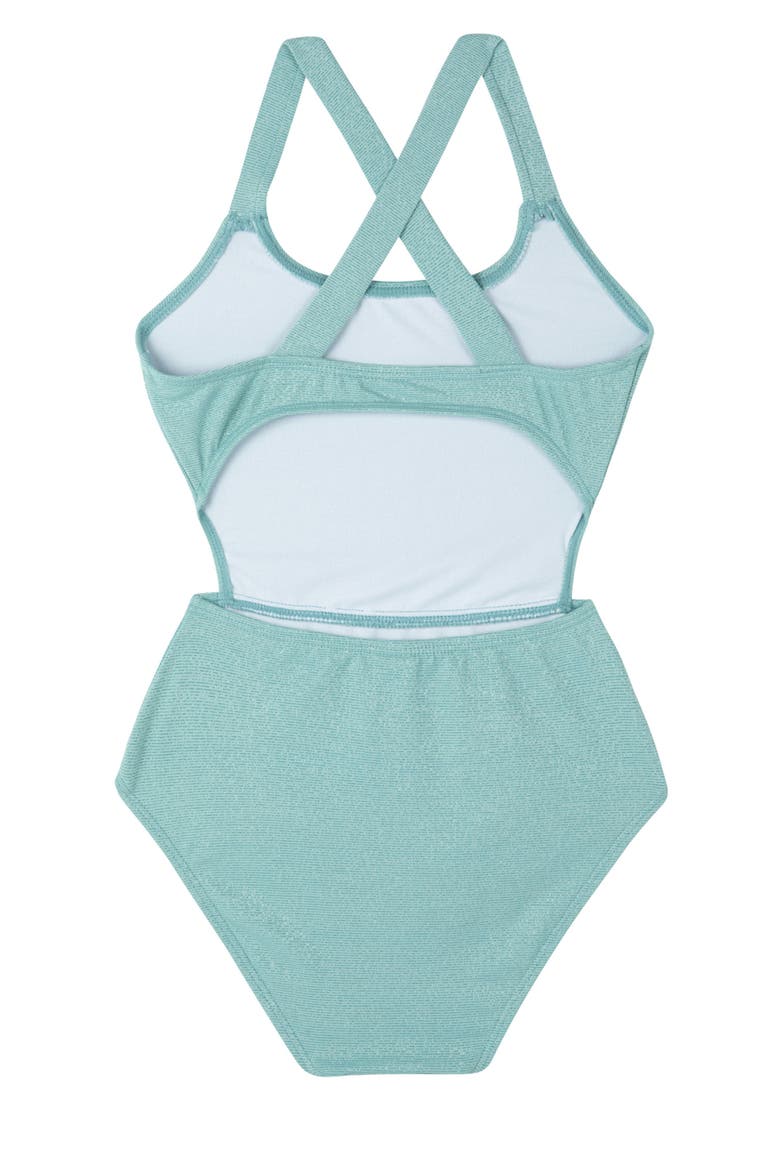 Sparkles Cut Out Cross Strap One Piece, Alternate, color, Turquoise