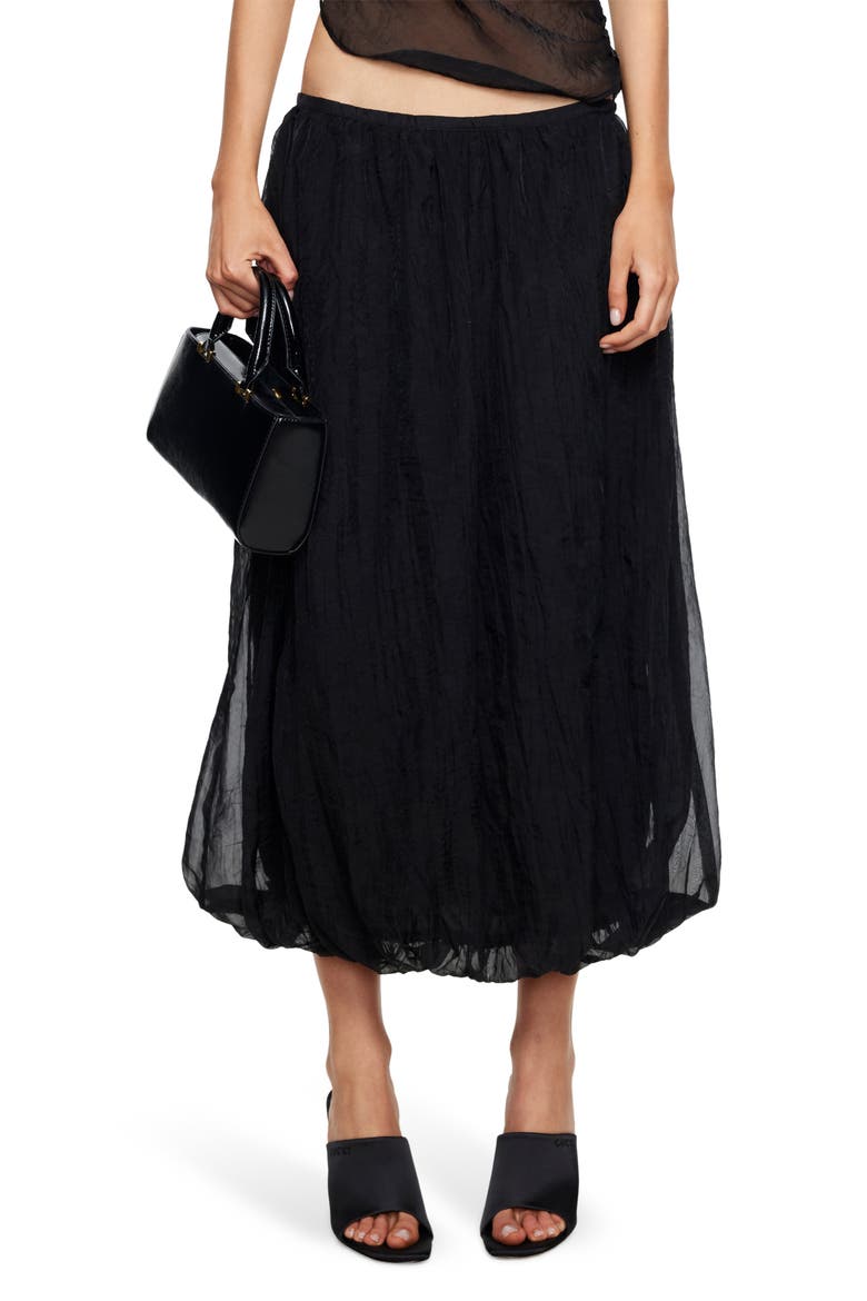 Intuition Bubble Hem Midi Skirt, Main, color, NOIR