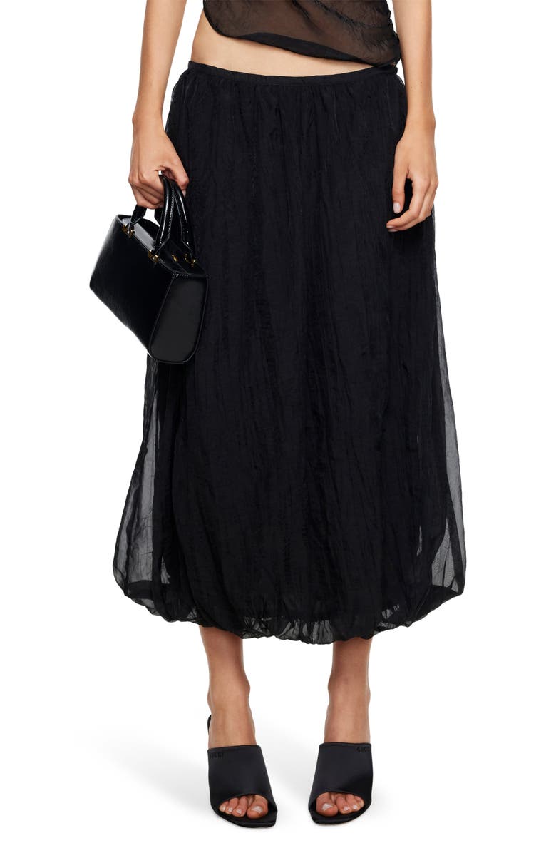 LIONESS Intuition Bubble Hem Midi Skirt, Main, color, Noir