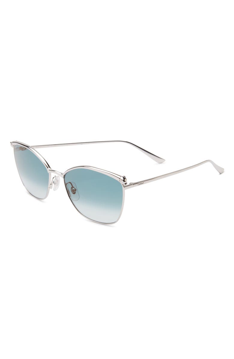Cartier 59mm Gradient Cat Eye Sunglasses, Alternate, color, Silver