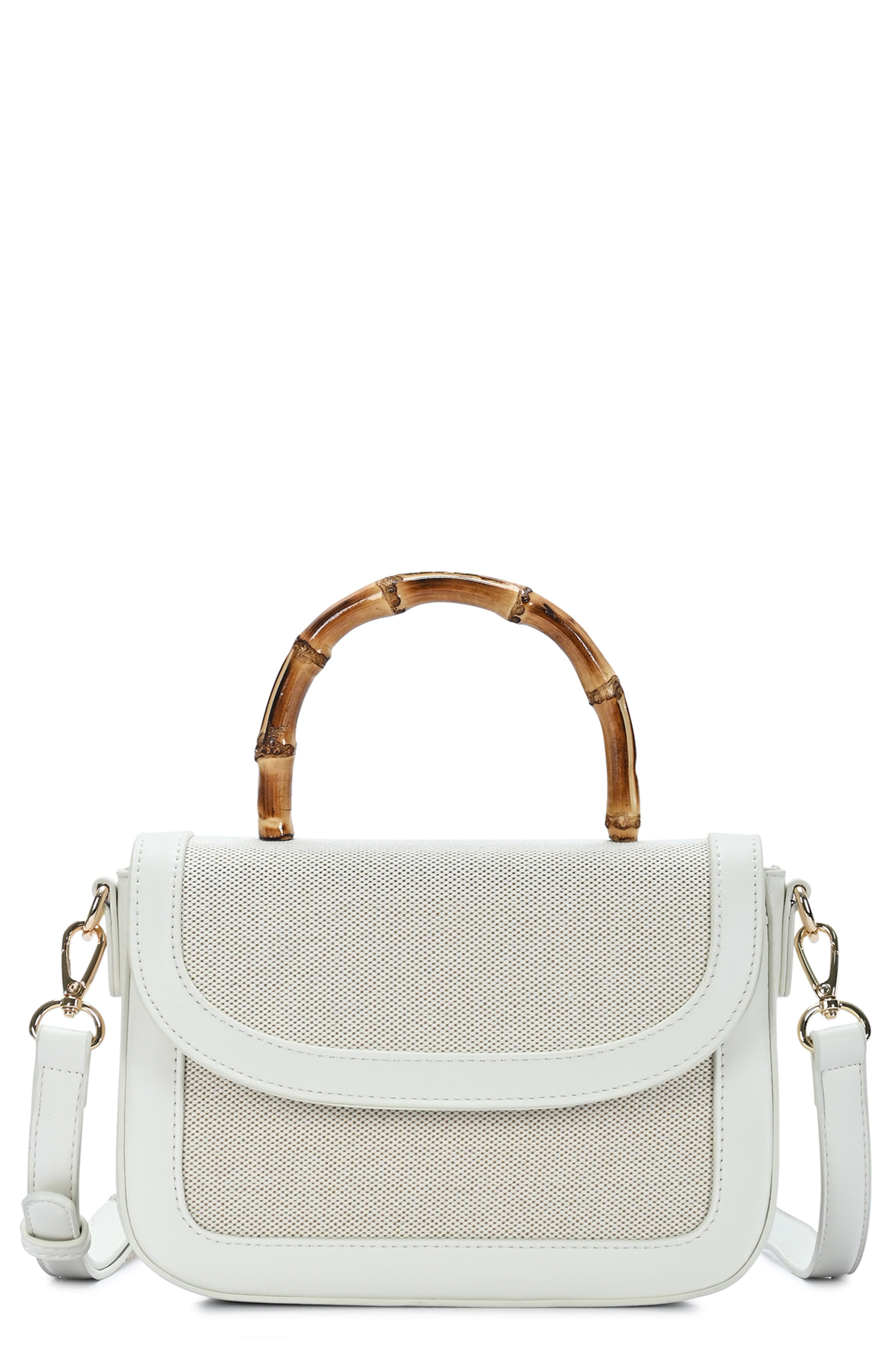 Mini Flap Canvas Bag with Bamboo Handle