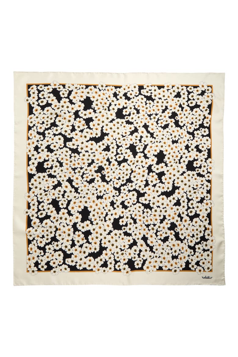 Daisy Print Silk Scarf, Main, color, BLACK/ IVORY