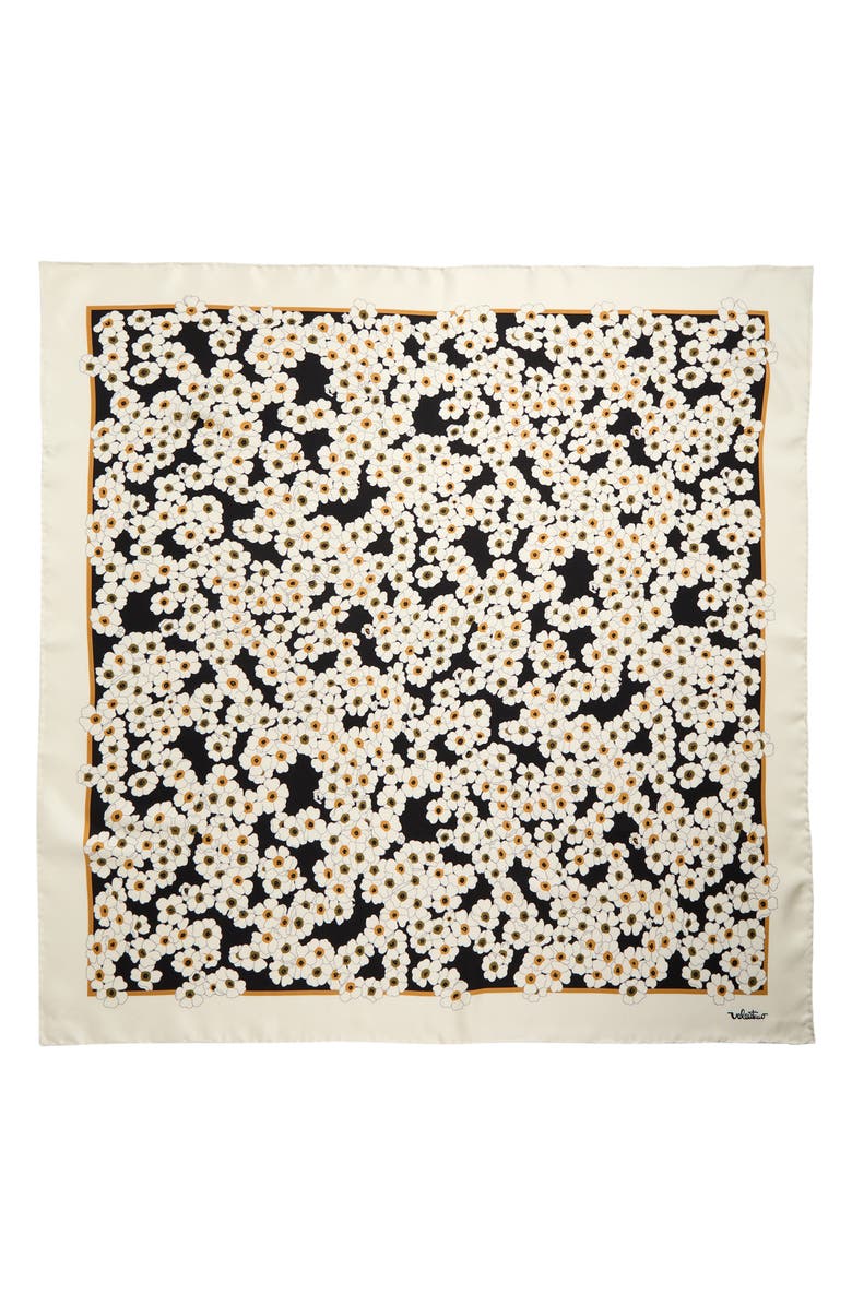 Valentino Garavani Daisy Print Silk Scarf, Main, color, Black/ Ivory