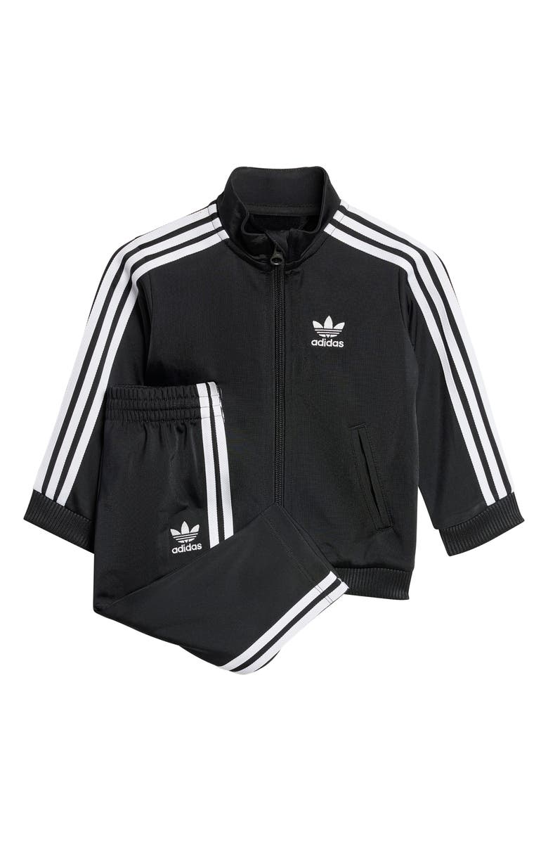 adidas Firebird Recycled Polyester Track Jacket & Pants Set, Main, color, Black