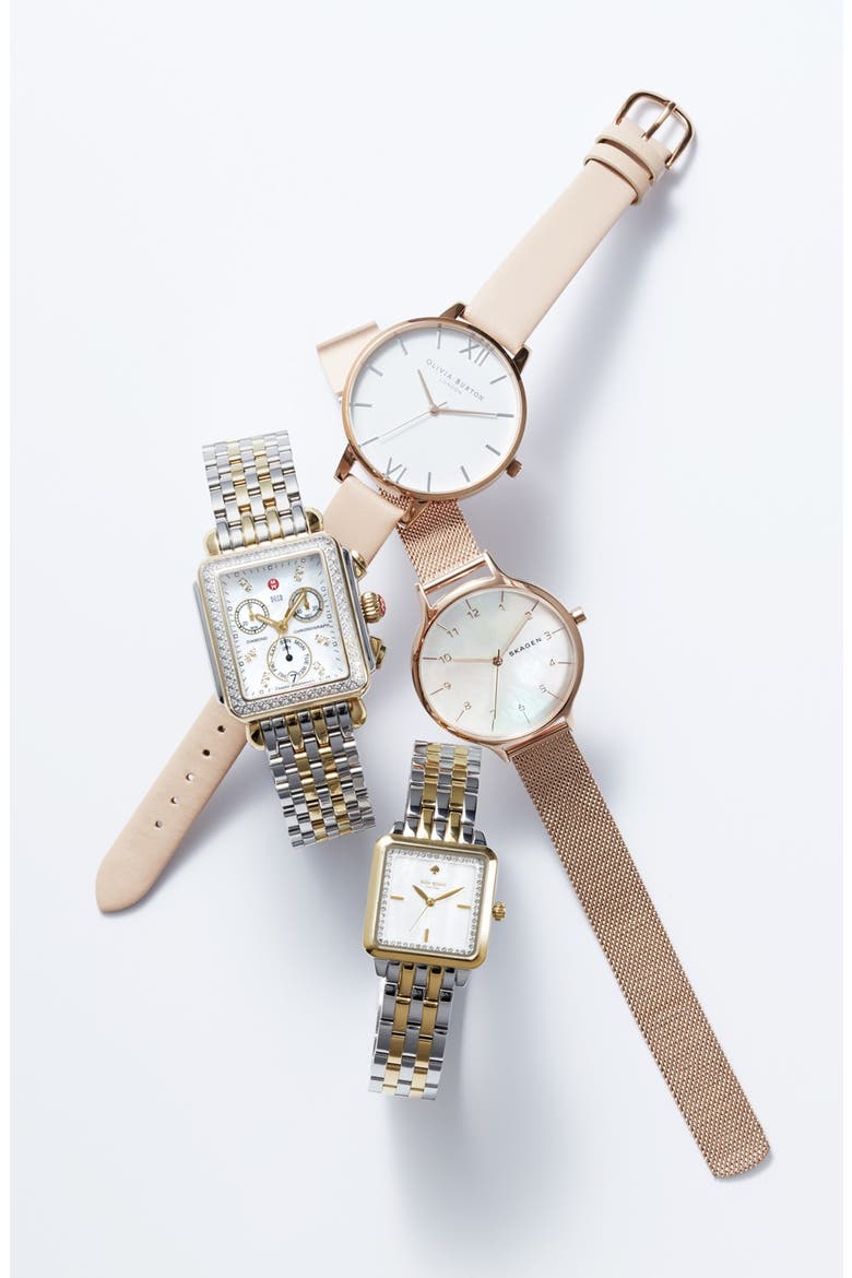 Deco Diamond Diamond Dial Two-Tone Watch Case, 33mm x 35mm, Alternate, color, SILVER/ GOLD