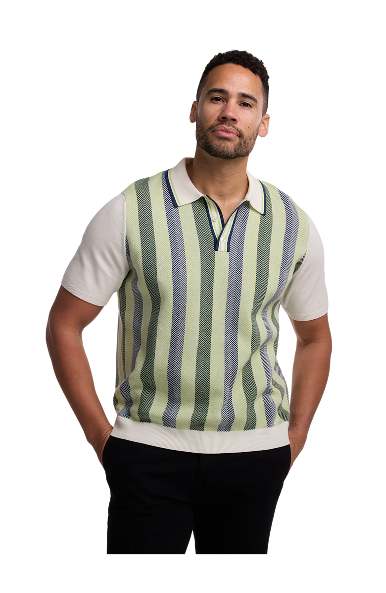 Paul Fredrick Cotton Three Button Polo Short Sleeve, Alternate, color, Green Multi