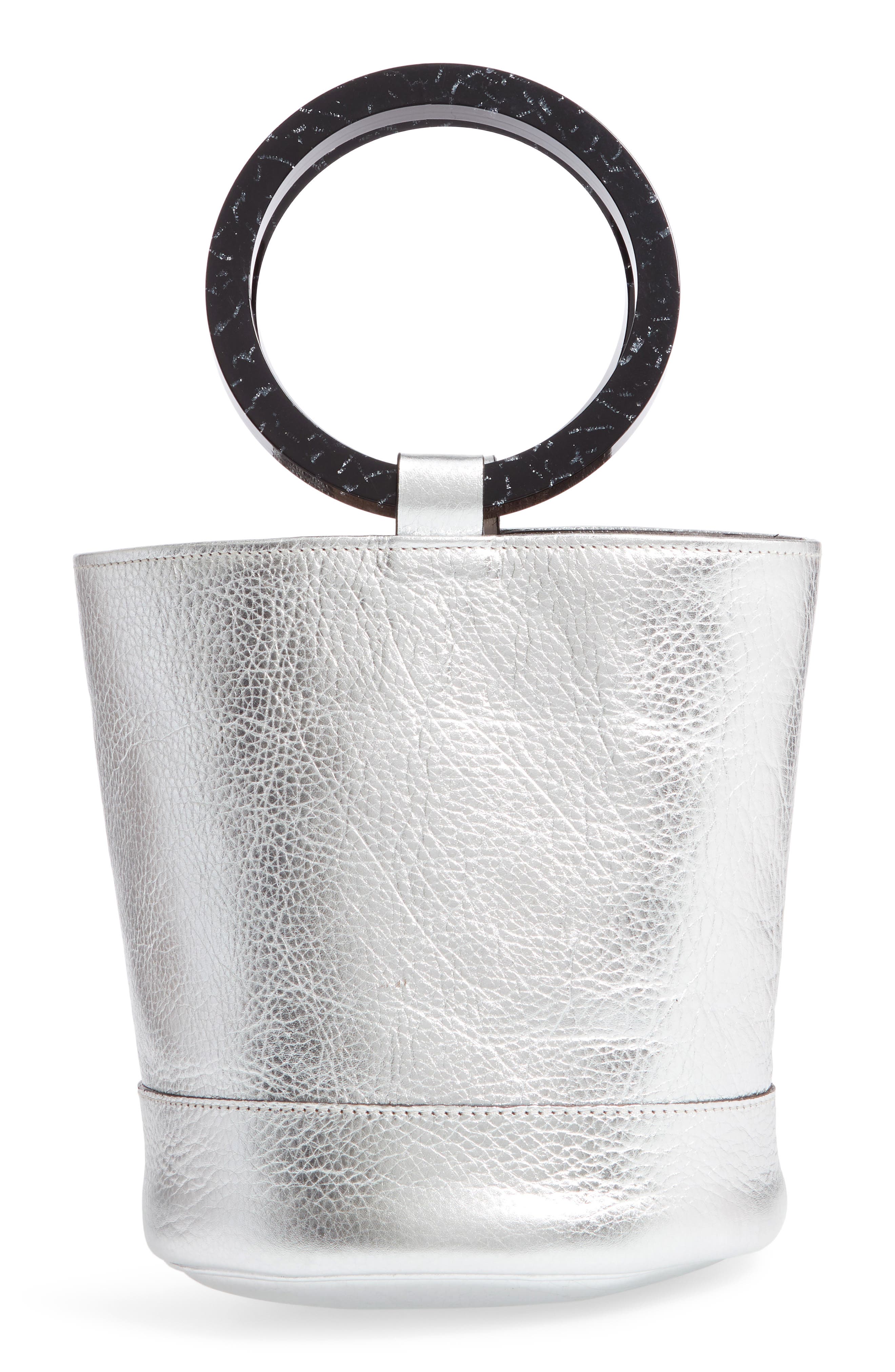 Bonsai 20 Pebbled Leather Bucket Bag, Main, color, SILVER