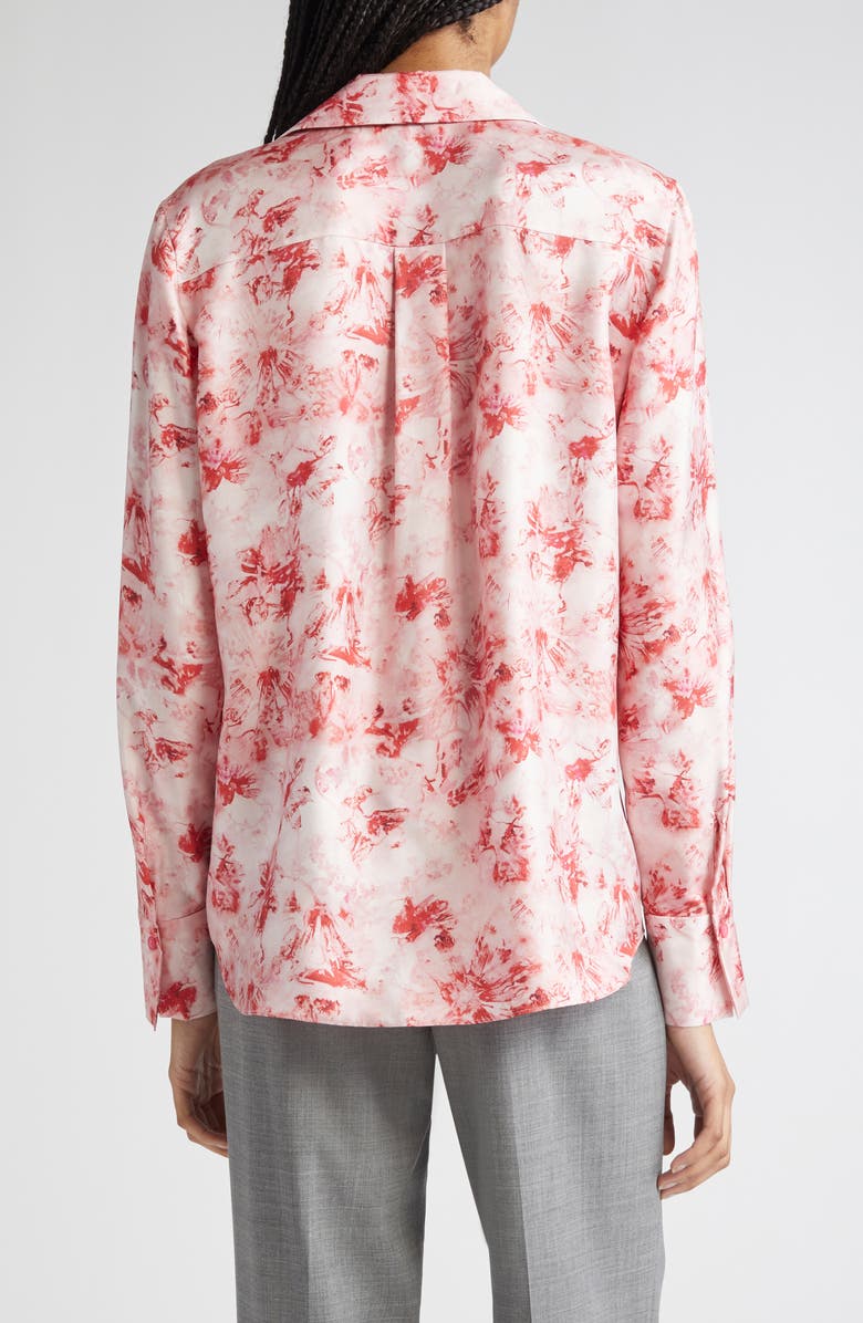 Lafayette 148 New York Scottie Floral Silk Georgette Button-Up Shirt, Alternate, color, Red Brick Multi