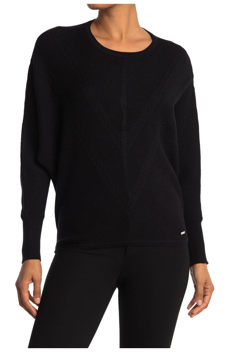 T Tahari Long Dolman Sleeve Crewneck, Main, color,