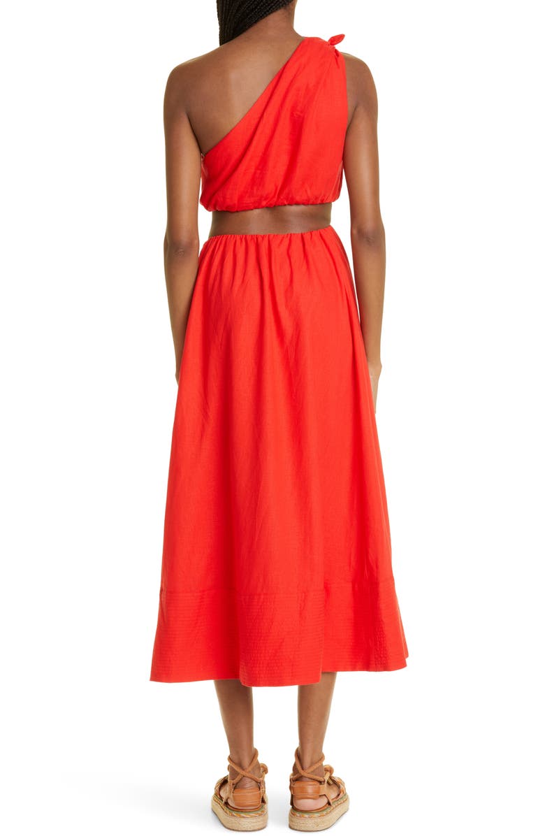 FARM Rio One-Shoulder Cutout Detail Linen Blend Dress, Alternate, color, 