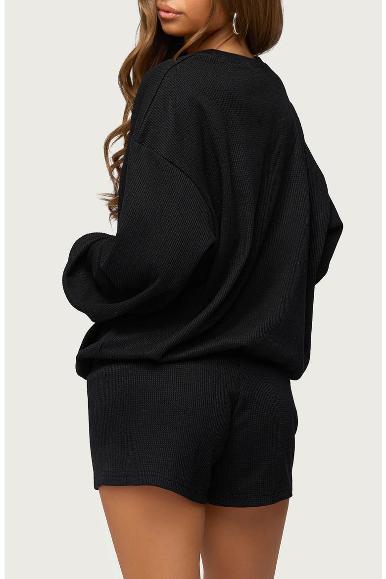 Baila Waffle Henley Top, Alternate, color, BLACK