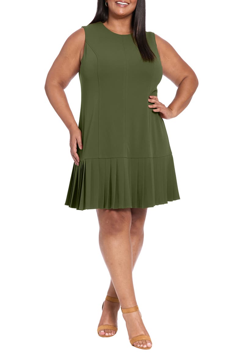 Pleated Sheath Dress, Main, color, RIFLE GREEN
