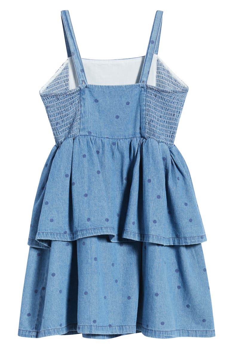 Kids' Dot Print Tiered Denim Dress, Alternate, color, BLUE