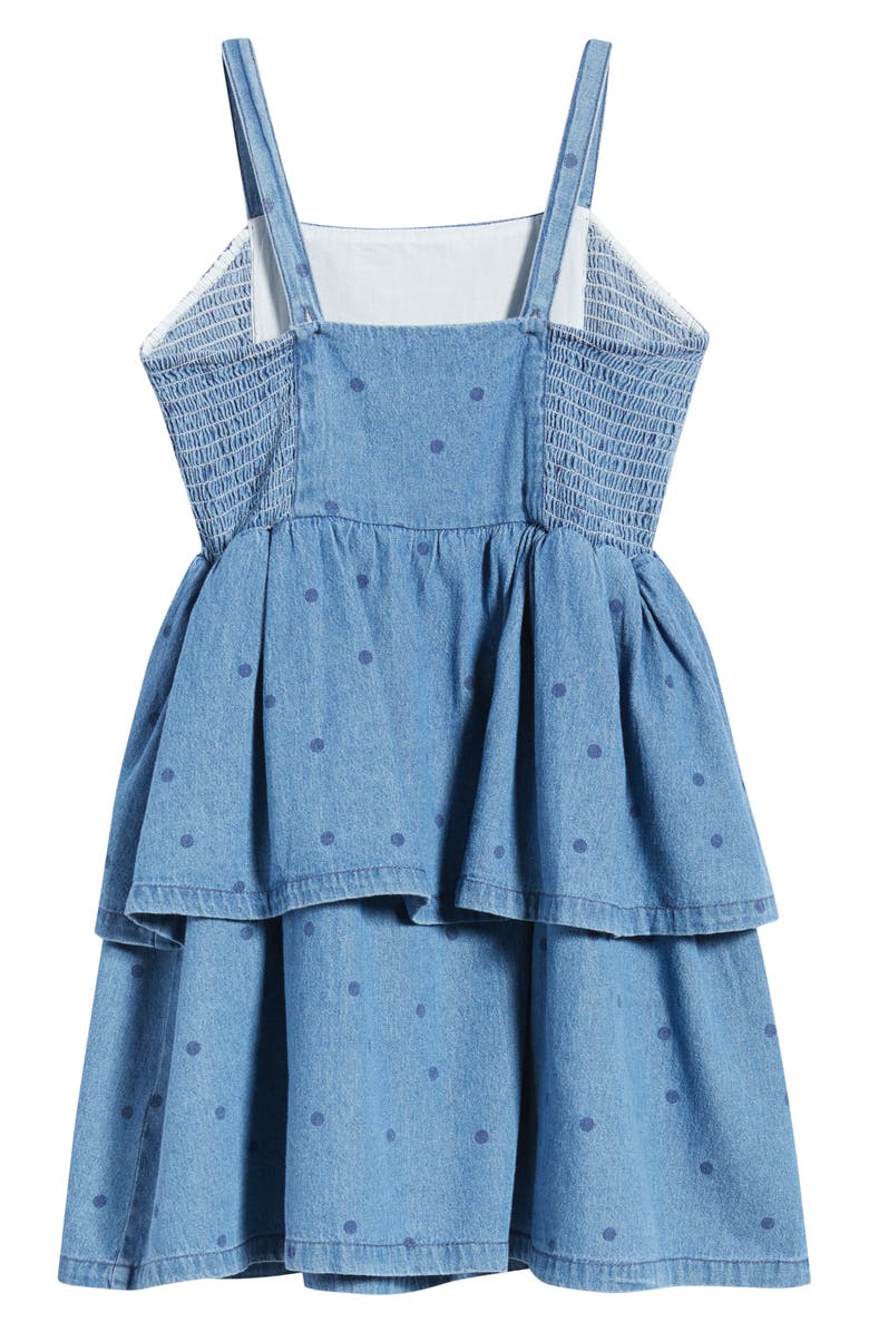 Mini Rodini Kids' Dot Print Tiered Denim Dress, Alternate, color, Blue