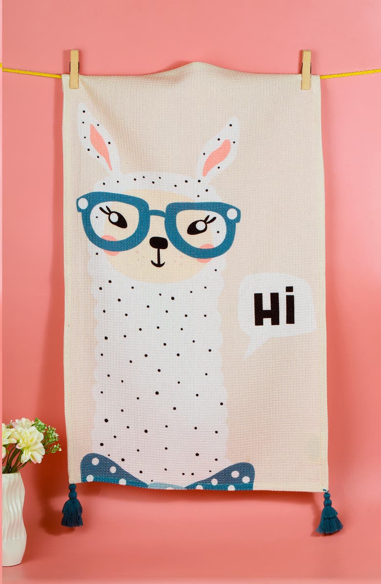 Tiramisu No Drama Llama Set of 3 Kitchen Towels, Alternate, color, Periwinkle Blue