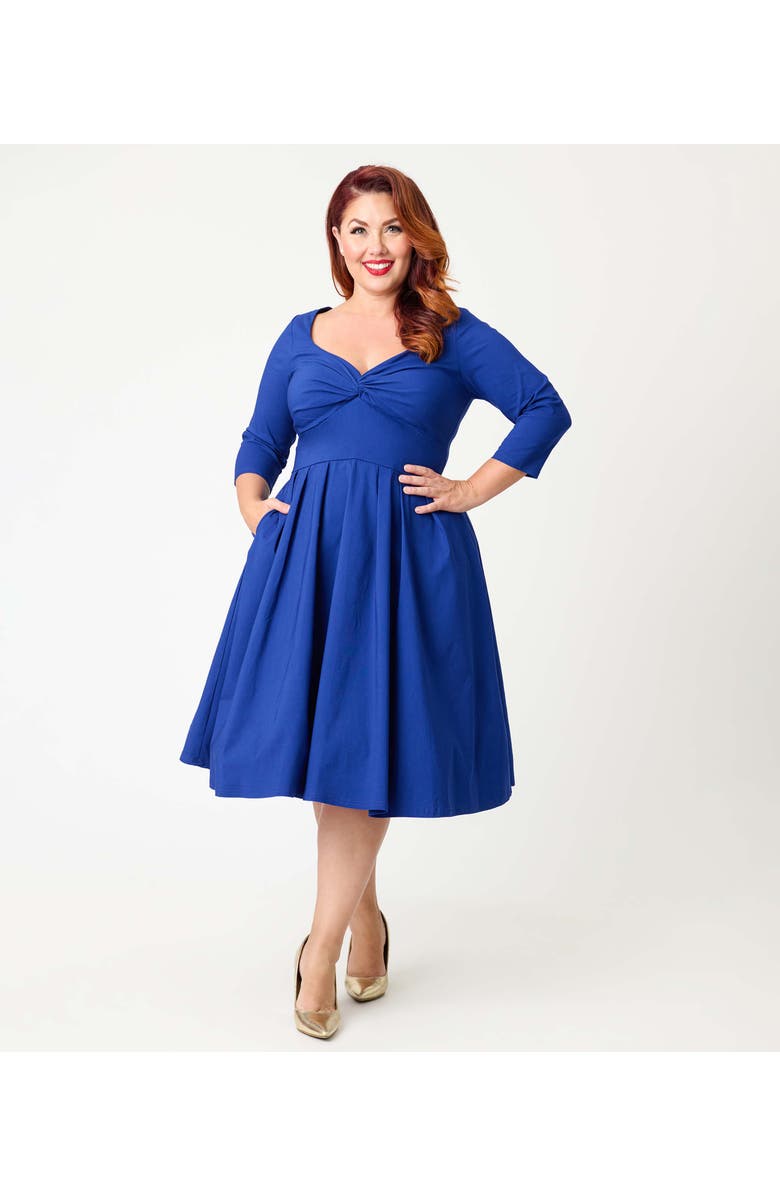 Unique Vintage Plus Size 1950s Front Twist Swing Dress, Main, color, Royal Blue