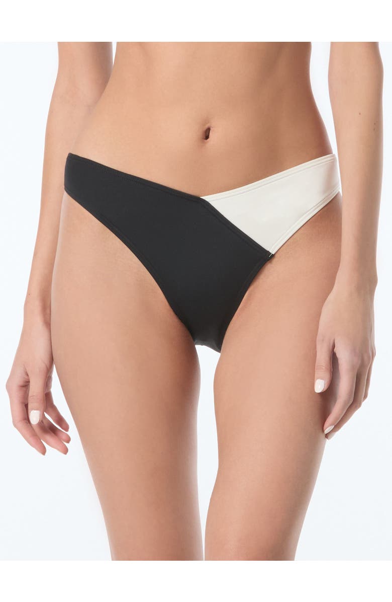 Vince Camuto Color Block High Cut Bikini Bottom, Main, color, Black/Cream