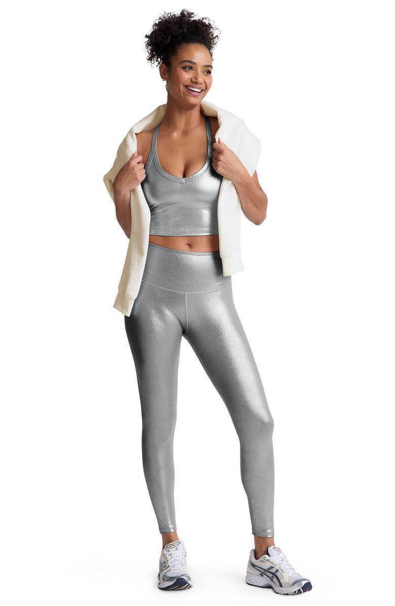 Beyond Yoga Caught in the Midi High Waist Leggings, Alternate, color, Liquid Silver