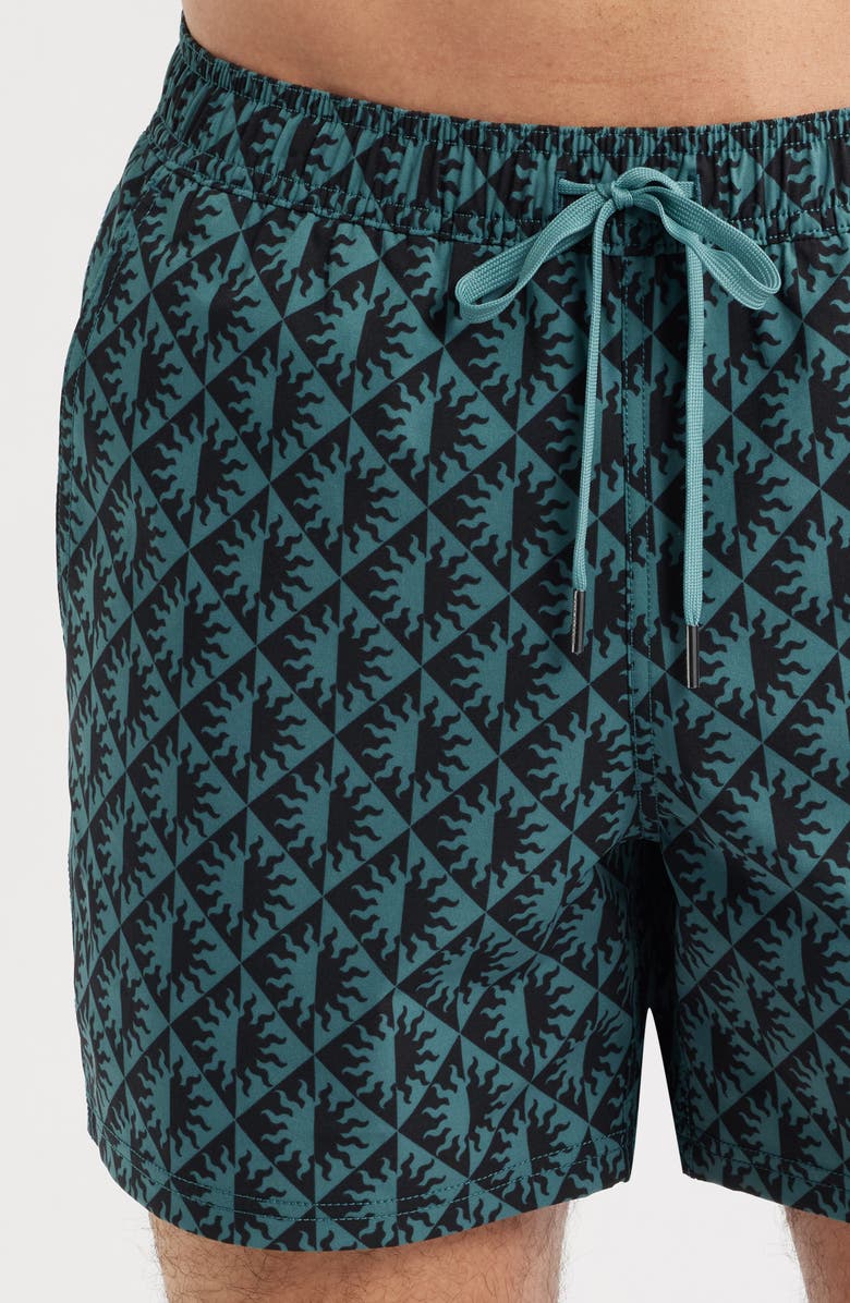 Fair Harbor The Bungalow Sun Print Water Repellent Swim Trunks, Alternate, color, Seapine Suns