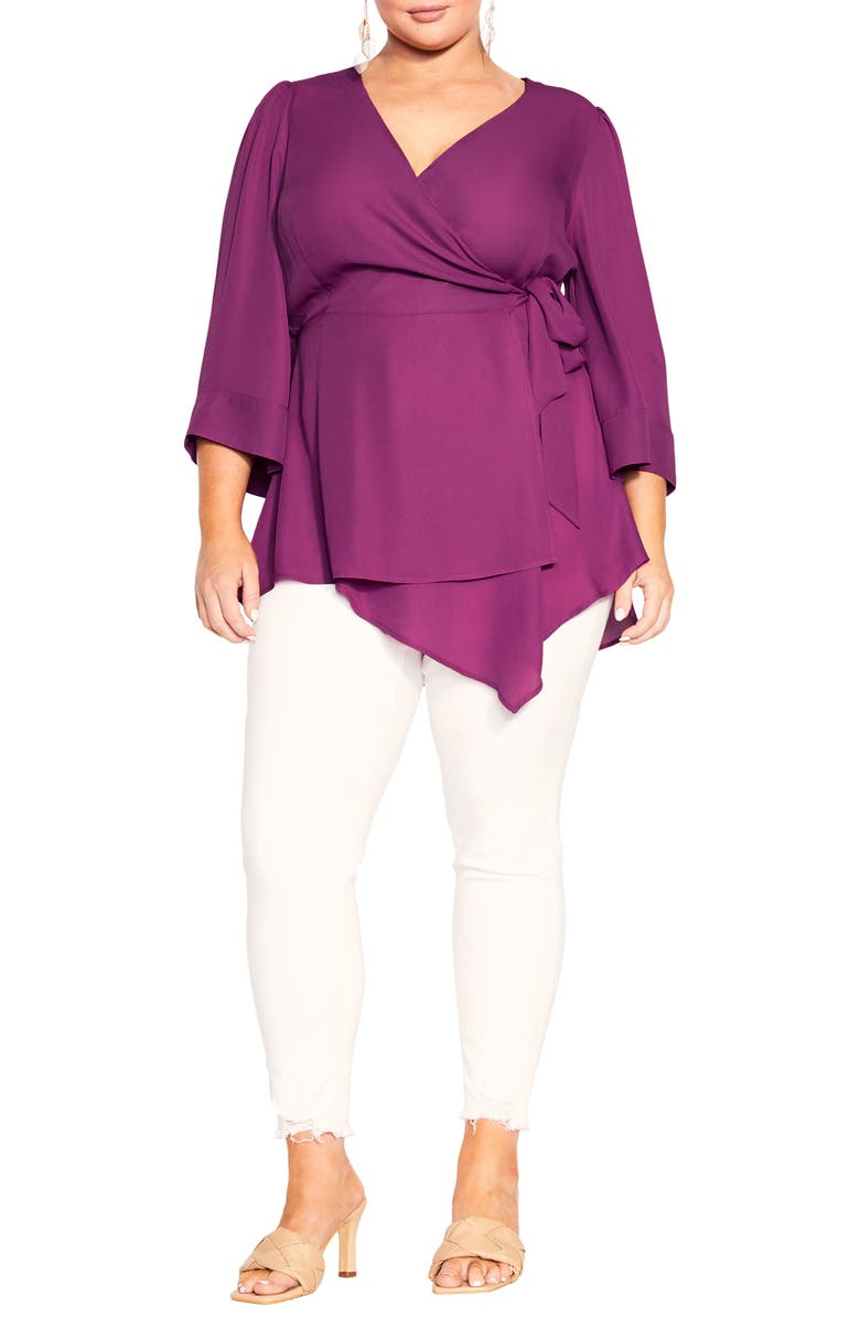 City Chic Shibara Vibes Asymmetric Faux Wrap Top, Alternate, color, Magenta
