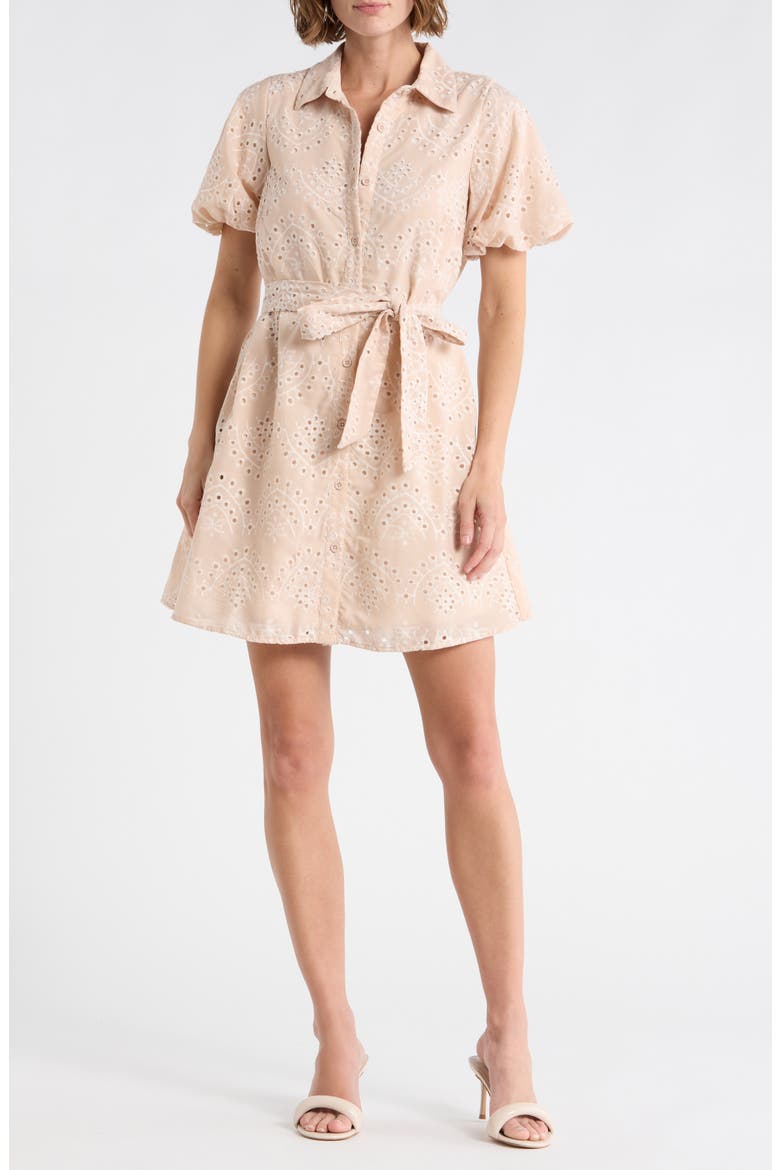 Eyelet Puff Sleeve Shirtdress, Main, color, NATURAL