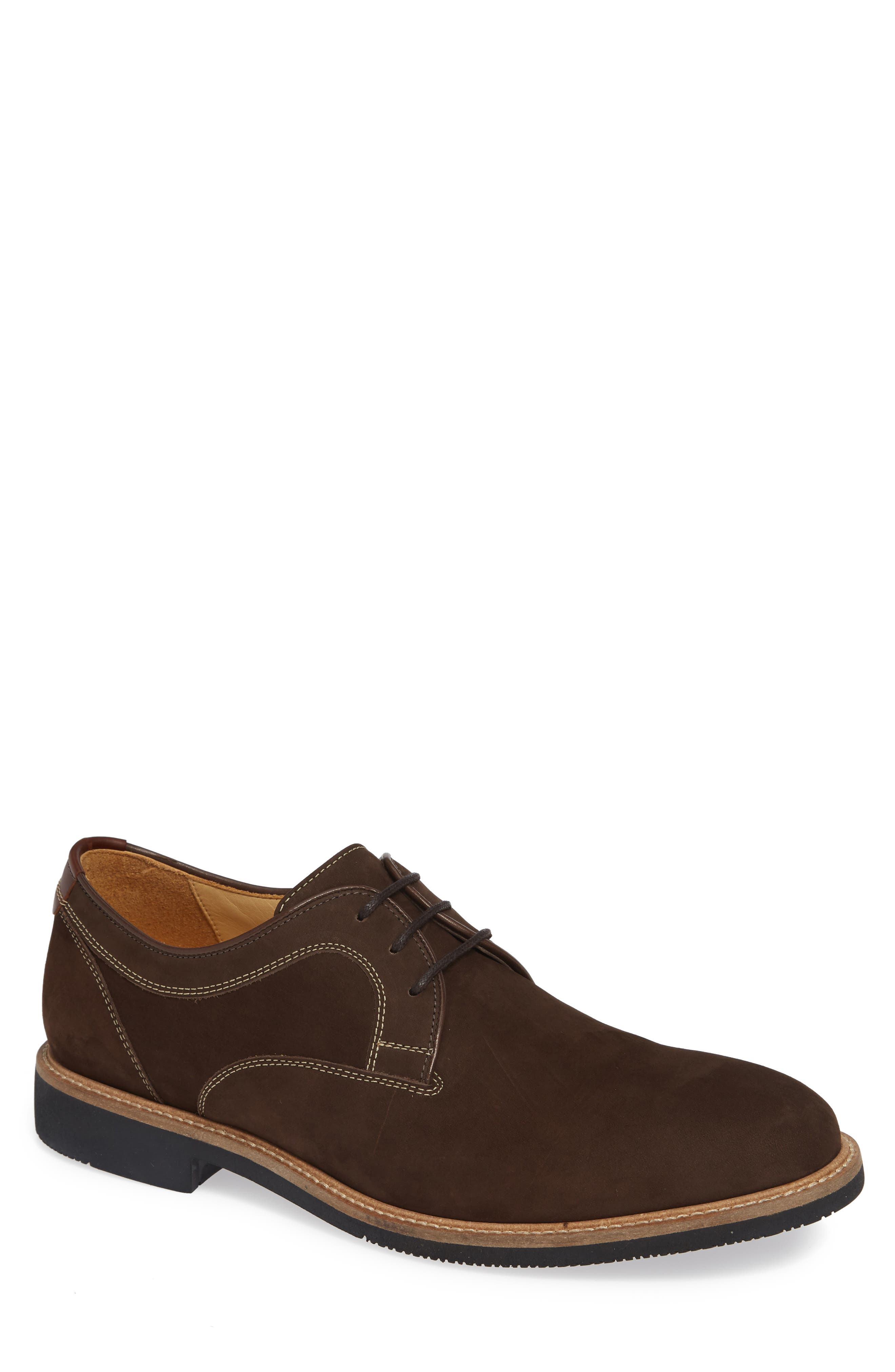 Barlow Plain Toe Derby, Main, color, CHOCOLATE NUBUCK