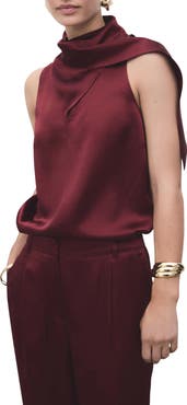 MANGO Satin Scarf Sleeveless Top