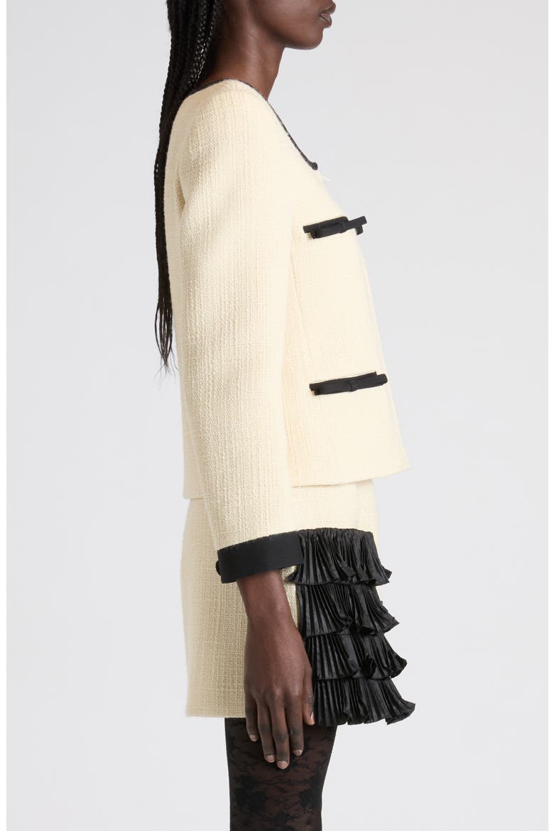 Bow Detail Virgin Wool Blend Tweed Jacket, Alternate, color, BEIGE/ BLACK