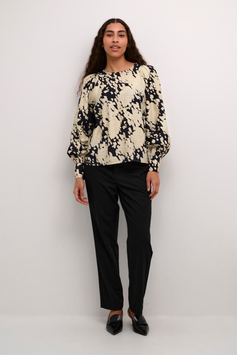 KAlouise Long Sleeve Round Neck Blouse, Alternate, color, Black/Sand Graphic Cloud
