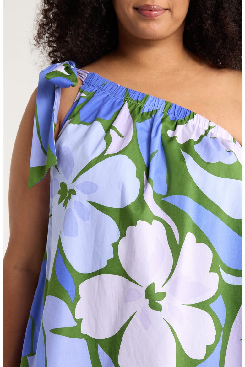 Dayana Floral Adley One-Shoulder Cotton Minidress, Alternate, color, GREEN-BLUE