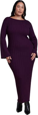 ELOQUII Lettuce Hem Ribbed Sweater Maxi Dress (plus)