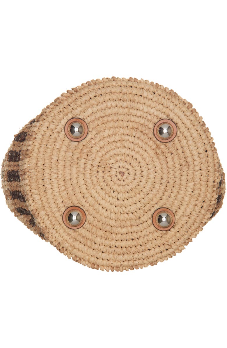 Valentino Garavani Small VLOGO Signature Crocheted Raffia Bucket Bag, Alternate, color, Beige/ Camel/ Selleria