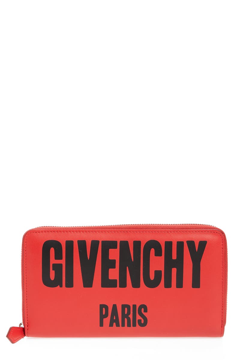Givenchy Logo Print Zip Around Leather Wallet, Main, color, 