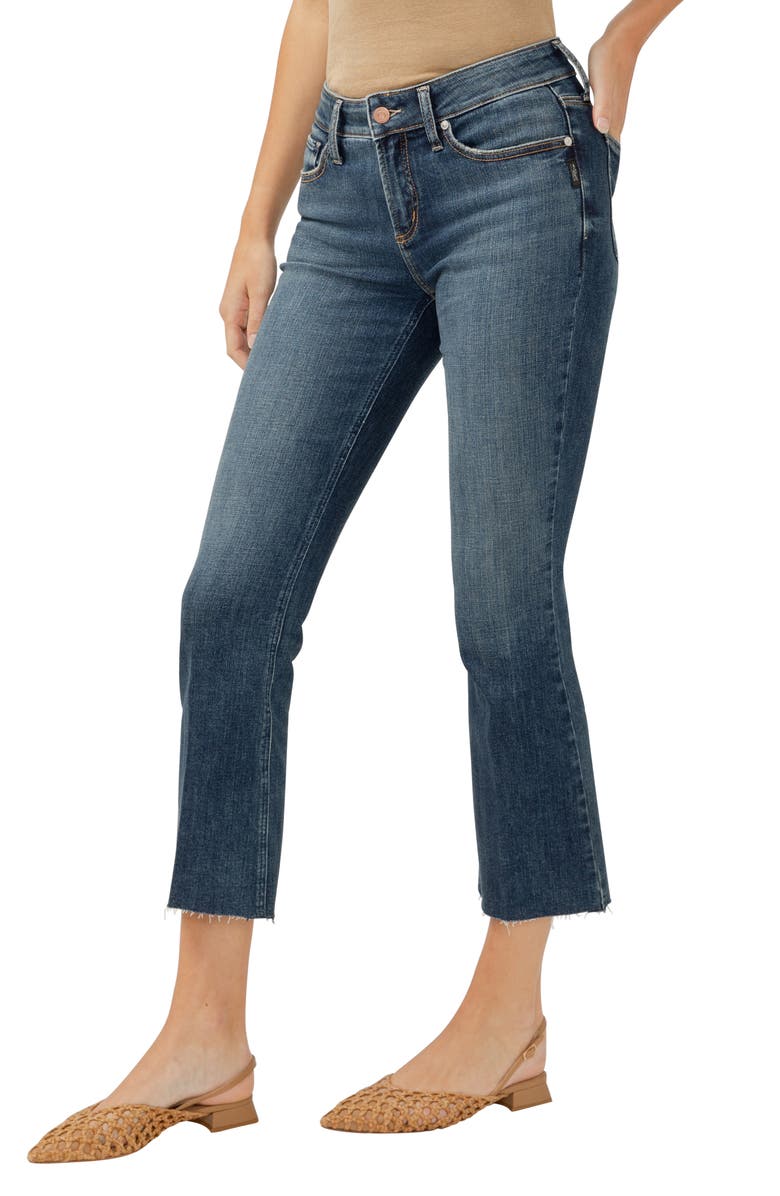 Silver Jeans Co. Suki Curvy Raw Hem Mid Rise Kick Flare Jeans, Alternate, color, Indigo