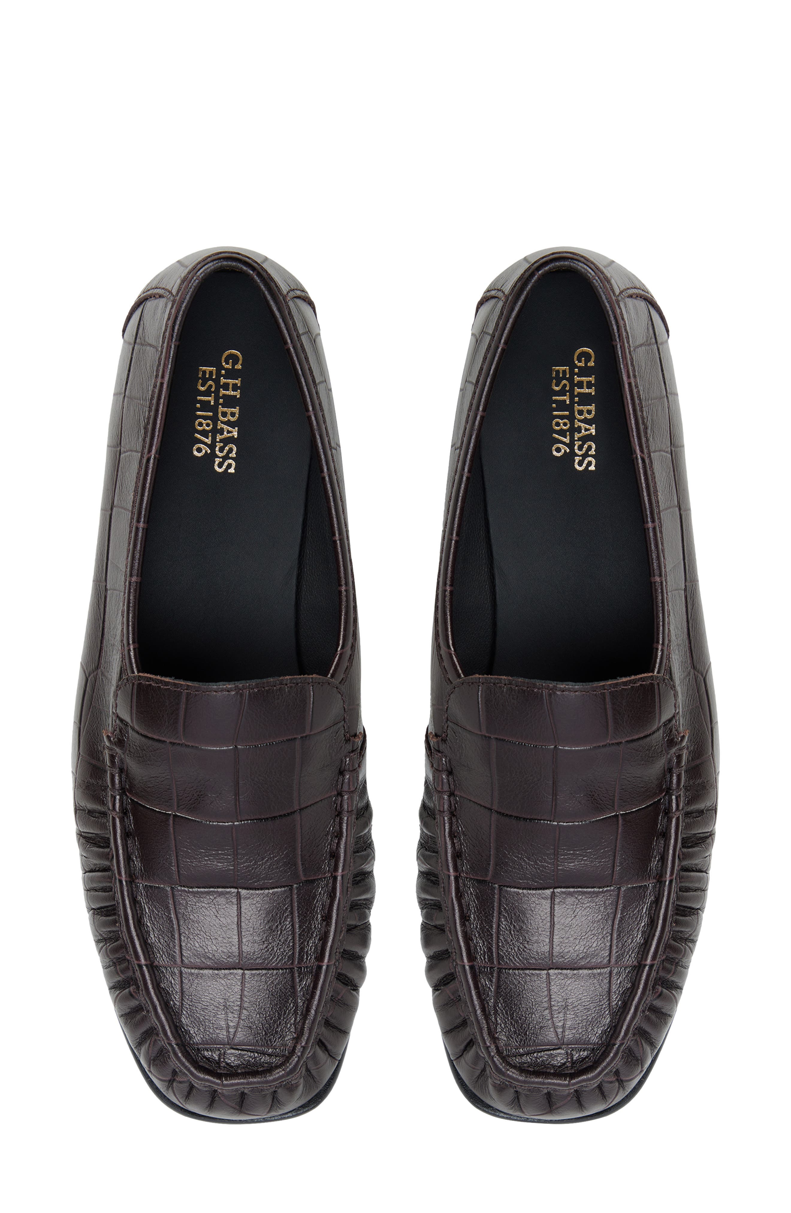 Bailey Croc Embossed Leather Loafer, Alternate, color, DARK BROWN
