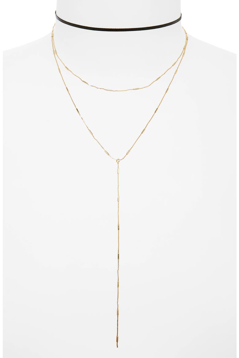 2-Pack Choker & Y-Necklace, Main, color, BLACK/ GOLD