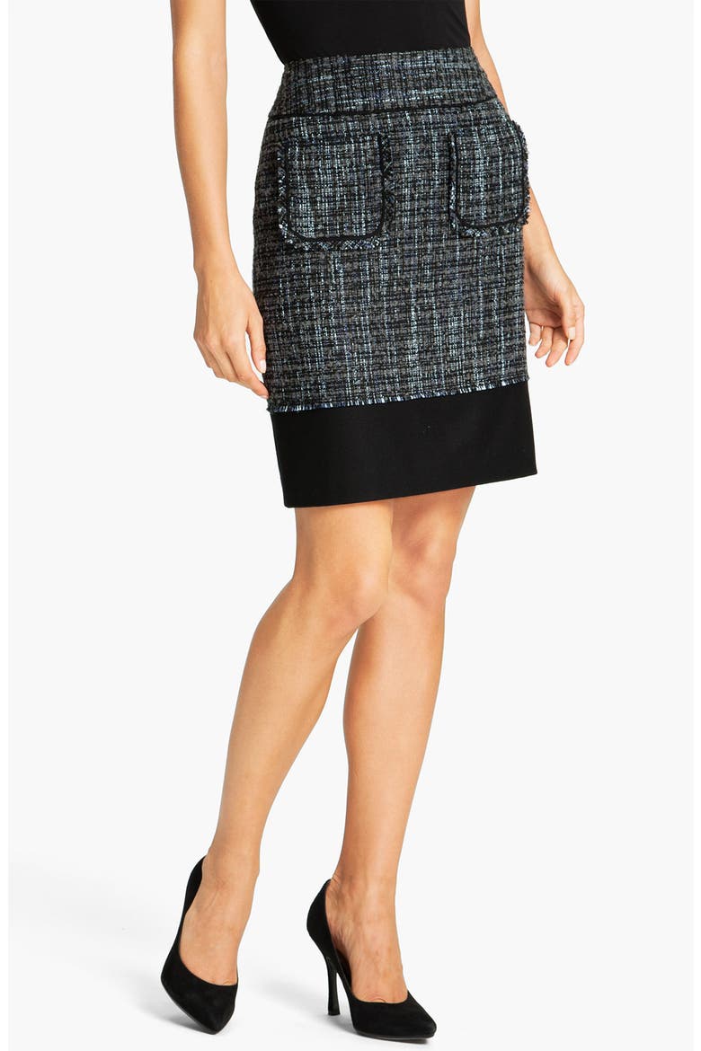 Patch Pocket Tweed Pencil Skirt, Main, color, BLUE MARINE/ BLACK COMBO