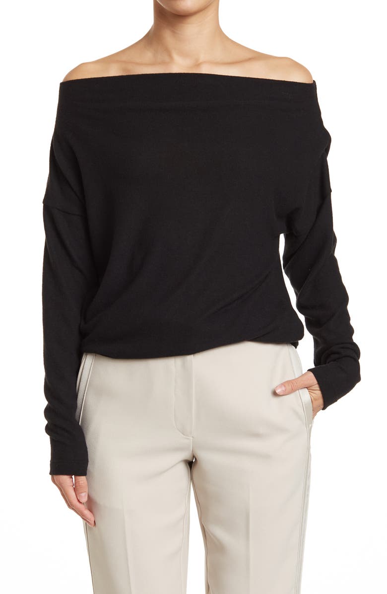 Renee C Brushed Knit Boat Neck Top, Main, color, Black